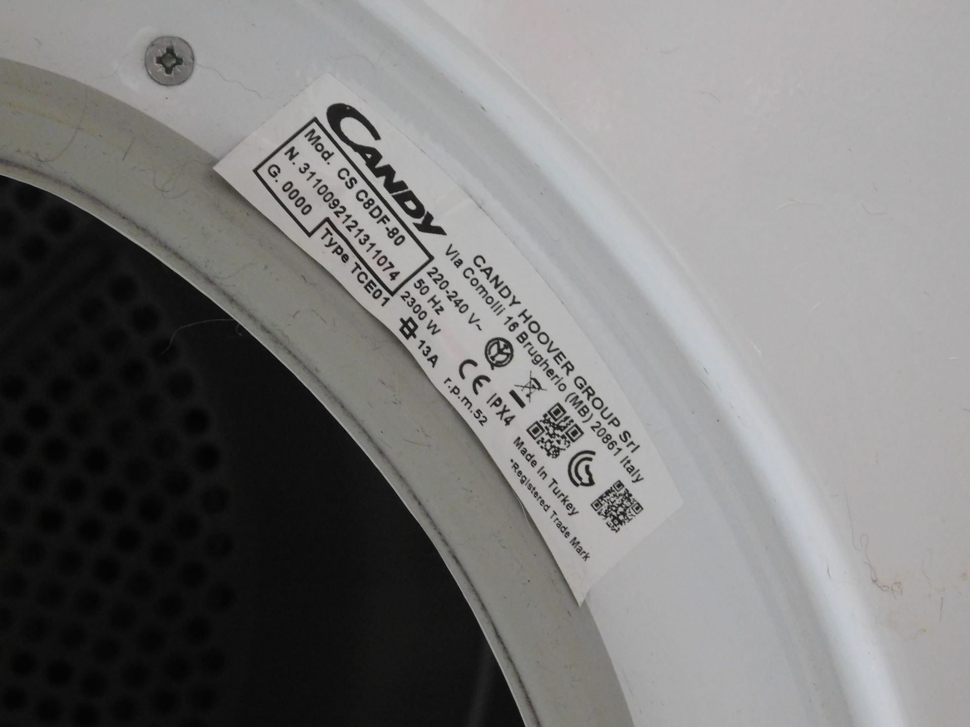 Candy CS C8DF-80 Smart Tumble Dryer, N. 3110092121311074 (Location Brentwood. Please Refer to - Image 3 of 4