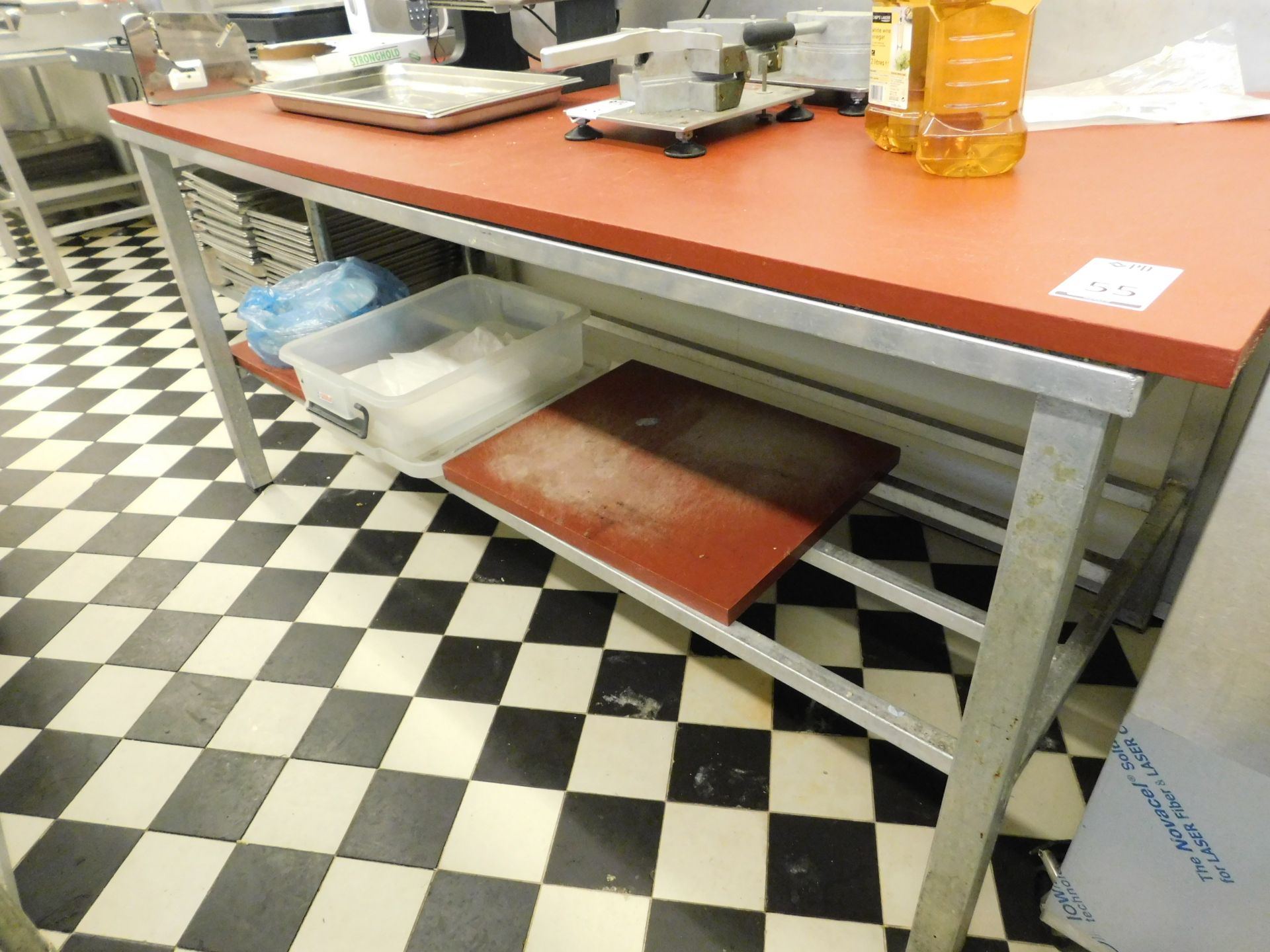 Galvanised Preparation Table with Chopping Board Top, 6ftx 3ft (Location: Thame. Please Refer to