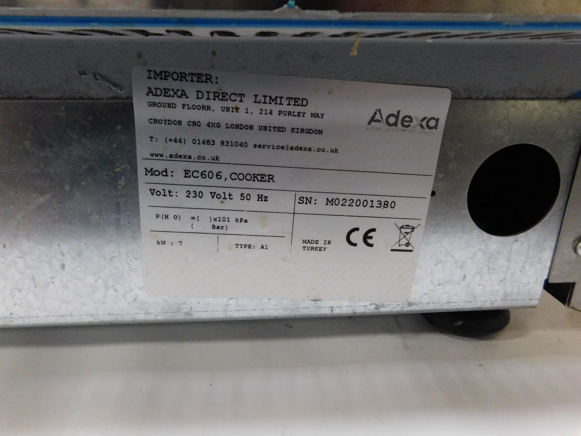Adexa EC606 Cooker, Serial Number MO22001380 (Location Brentwood. Please Refer to General Notes) - Image 3 of 3