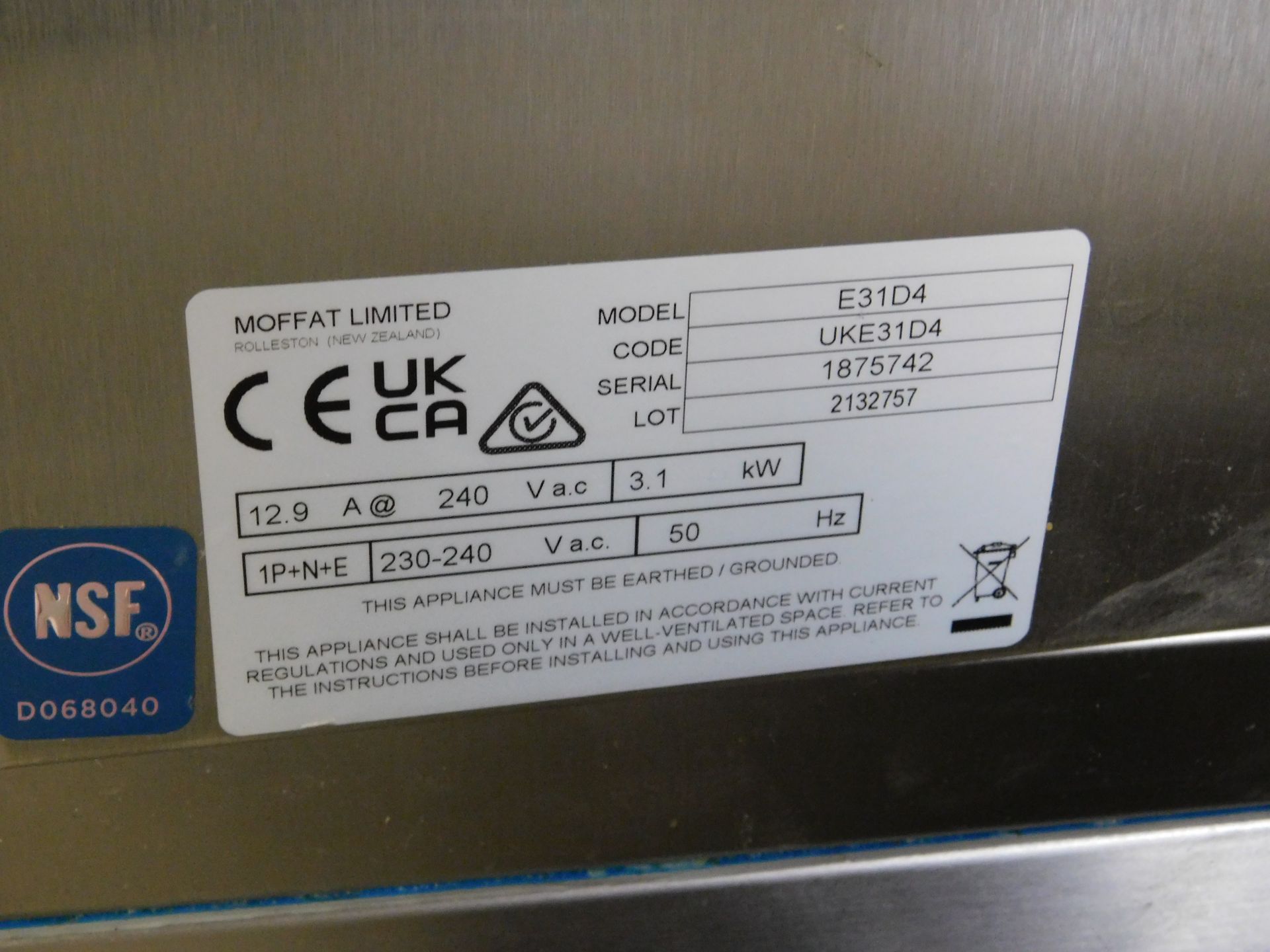 Blue Seal Turbofan E31D4 Convection Oven, Serial Number 1875742 (Location Brentwood. Please Refer to - Image 4 of 4