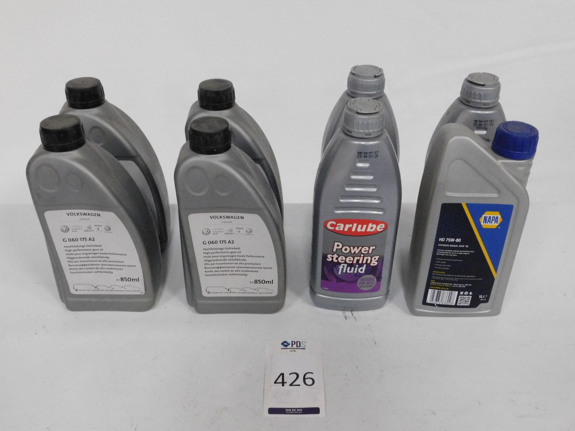 Three 1L Power Steering Fluid, Four 850ml Gear Oil & One 1L Napa Gear Oil (Location: Brentwood.