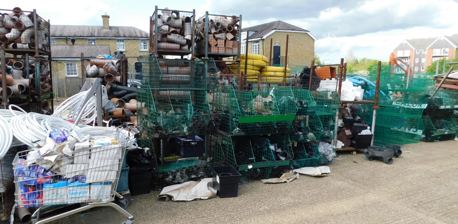 Large Quantity of Stillages & Crates to Include Soil Pipes, Fittings, Clips, Guttering etc. ( - Image 2 of 18