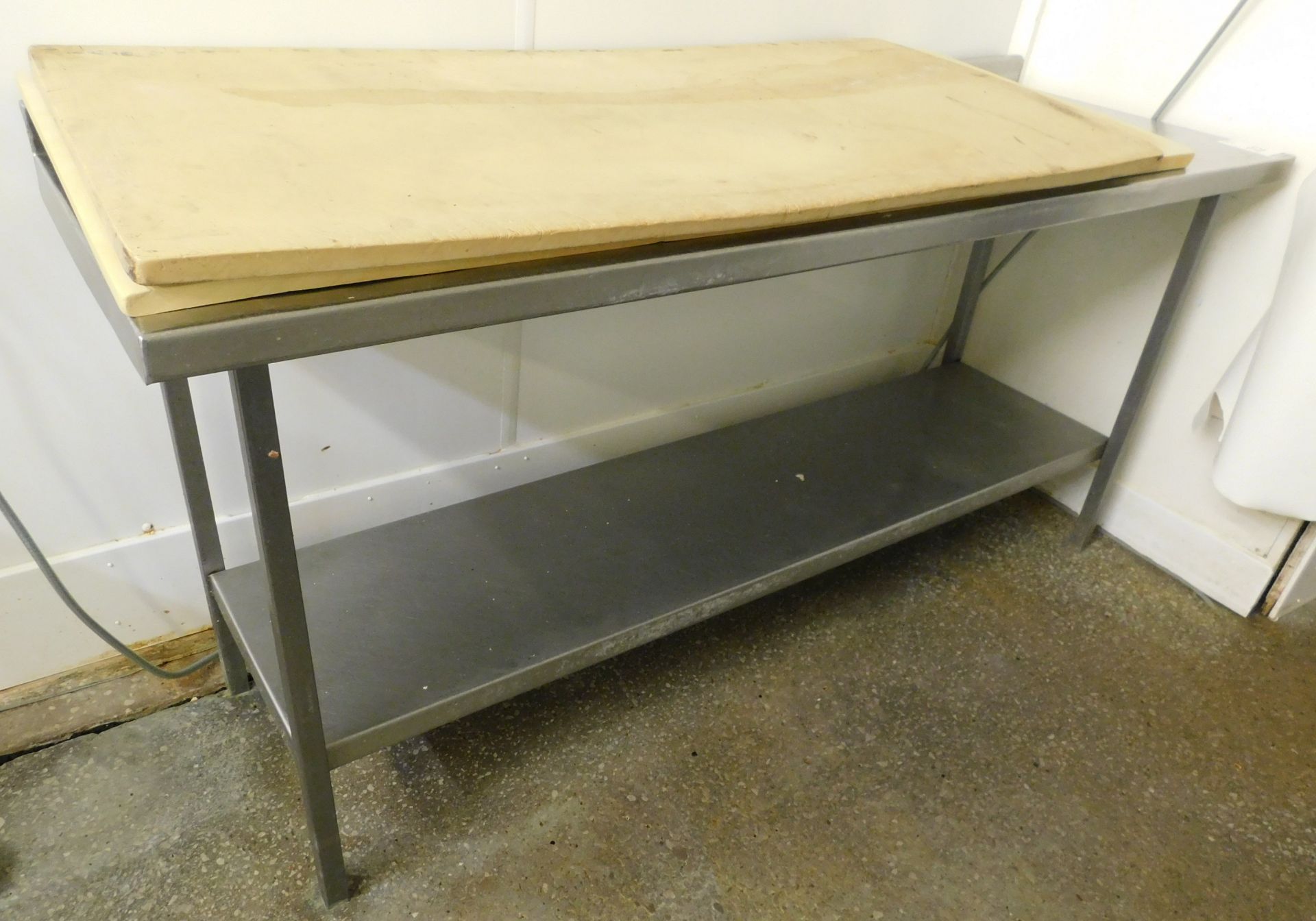 Stainless Steel Preparation Table (180cm W x 60cm D x 83cm H Approx.) with 2 Chopping Boards (