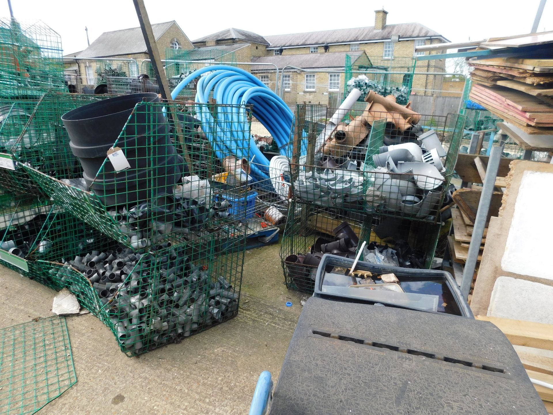 Large Quantity of Stillages & Crates to Include Soil Pipes, Fittings, Clips, Guttering etc. ( - Image 14 of 18