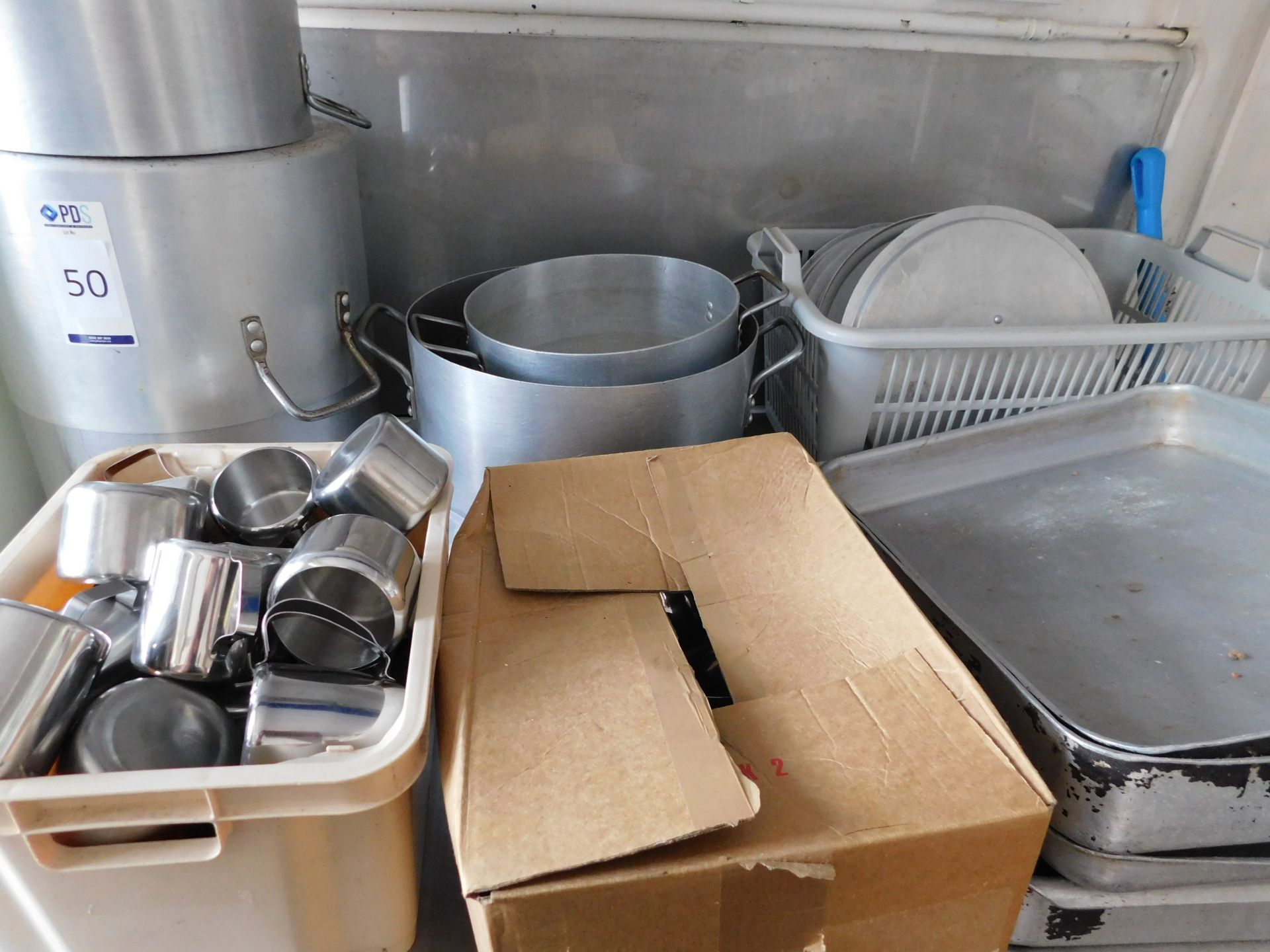Contents of 2 Shelves to Include 5 Saucepans, Quantity of Trays & Jugs etc. (Location: Skelmersdale. - Image 2 of 4