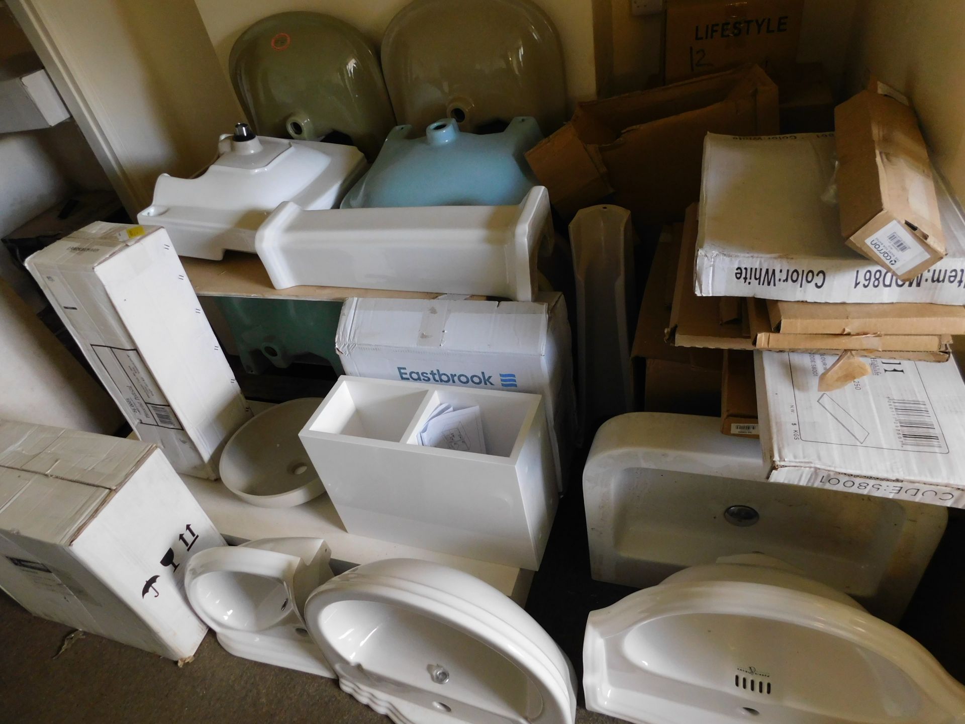 Quantity of Assorted Sinks, Pedestals & Cabinets etc. (Location: MK2 2DD. Please Refer to General - Image 3 of 5