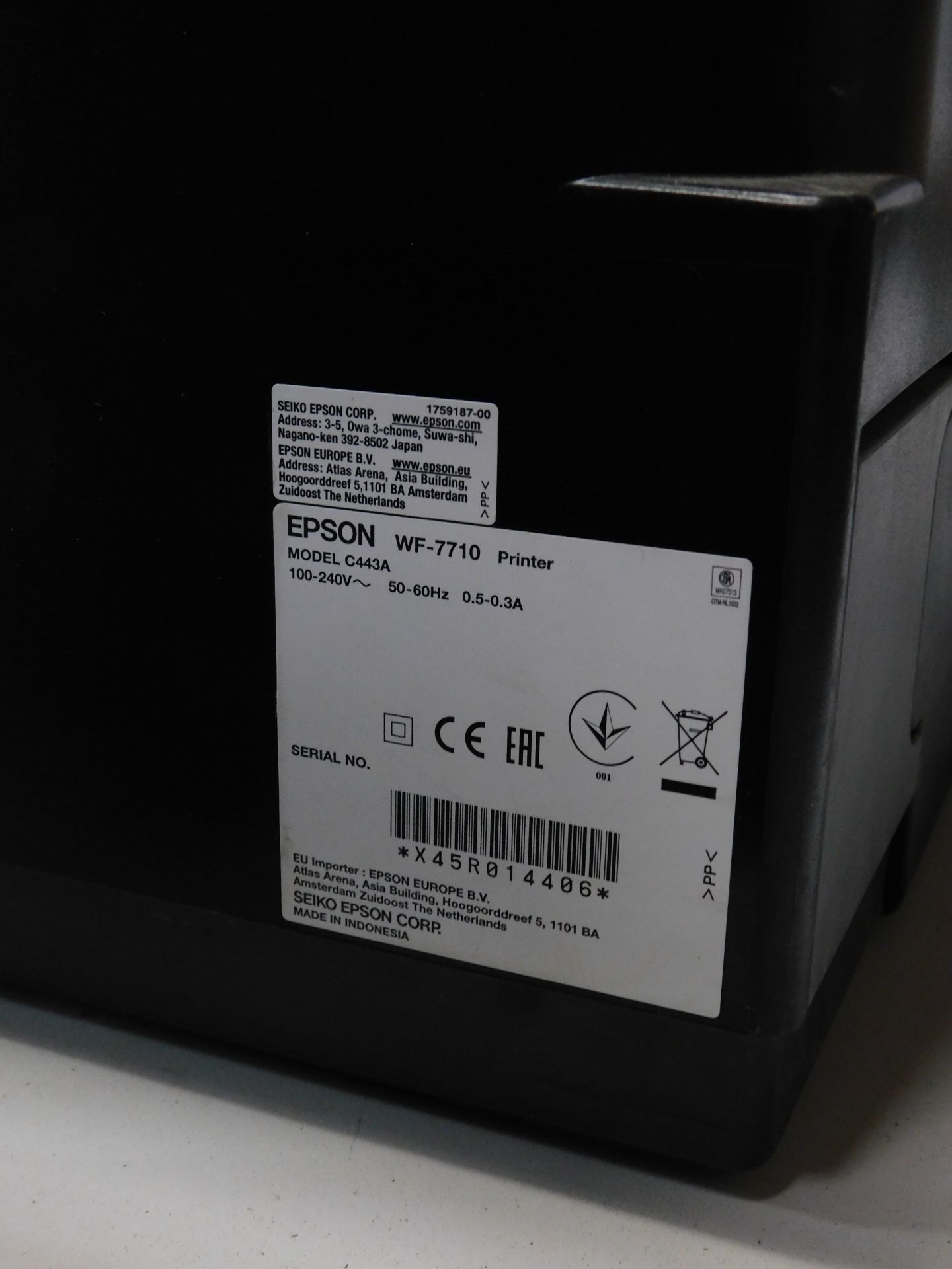 Epson WorkForce WF-7710 C443A Printer, Serial Number X45R014406 (Location Brentwood. Please Refer to - Image 2 of 2