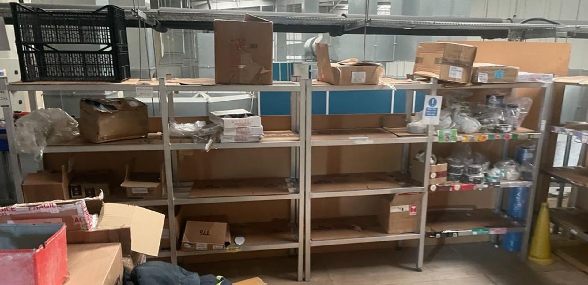 5 Shelving Units, 3 Stainless Steel & 2 Boltless (Contents Not Included) (Location: Park Royal.