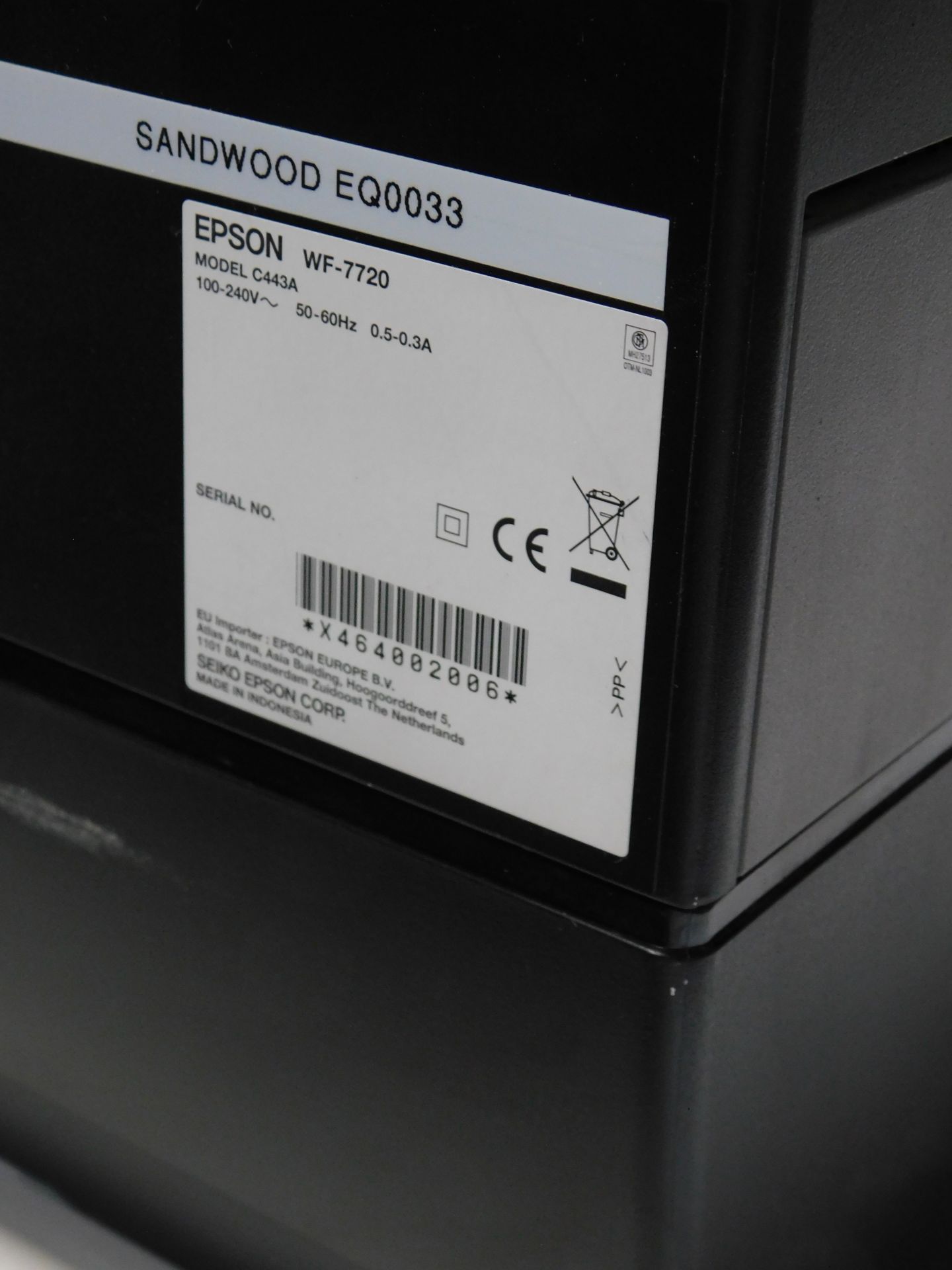Epson WorkForce WF-7720 C443A Printer, Serial Number X464002006 (Location Brentwood. Please Refer to - Image 2 of 2
