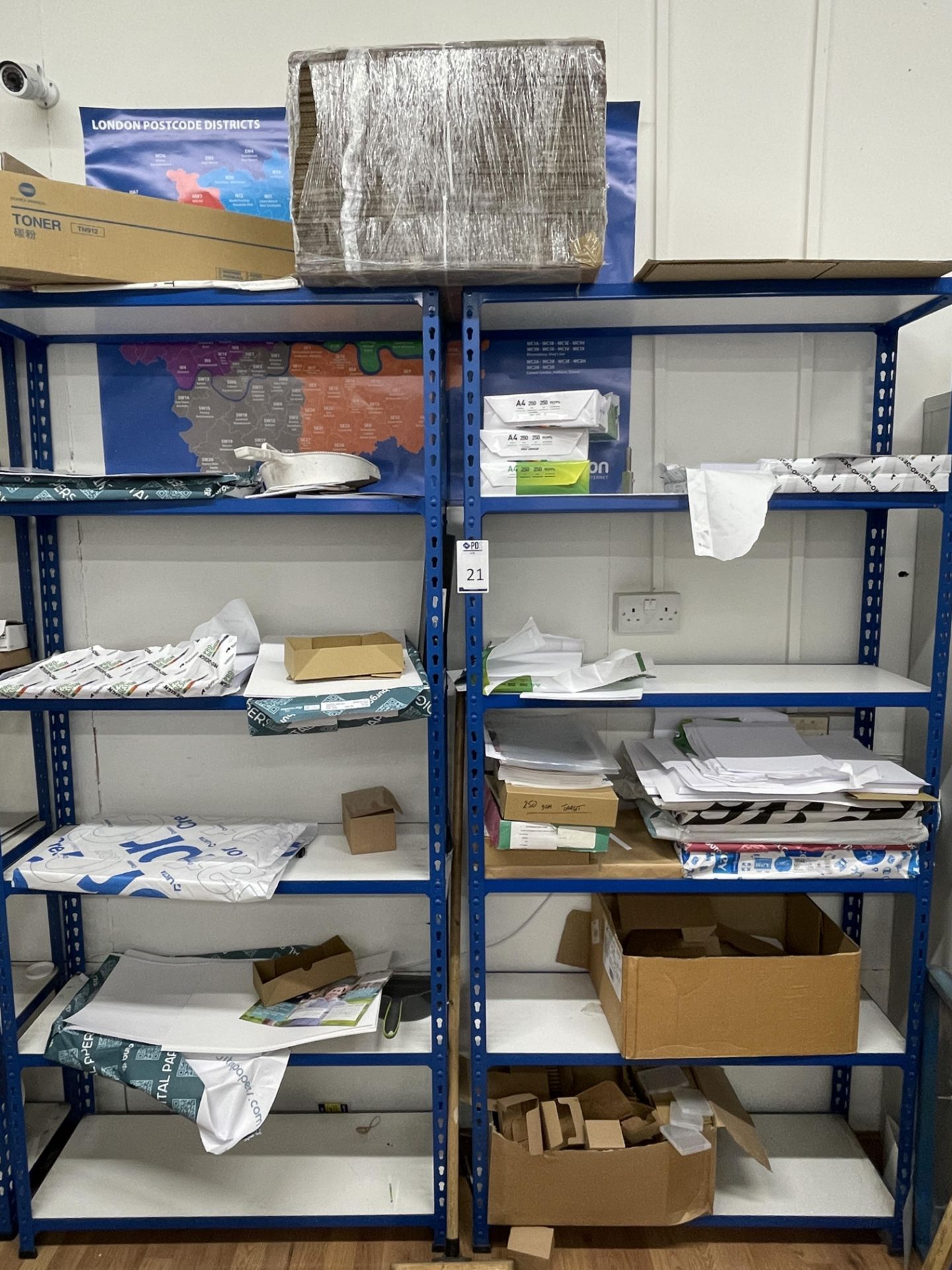 3 Bays of LPE36 6-Tier Slotted Steel Shelving & Contents of Residual Paper (Location: Finchley.