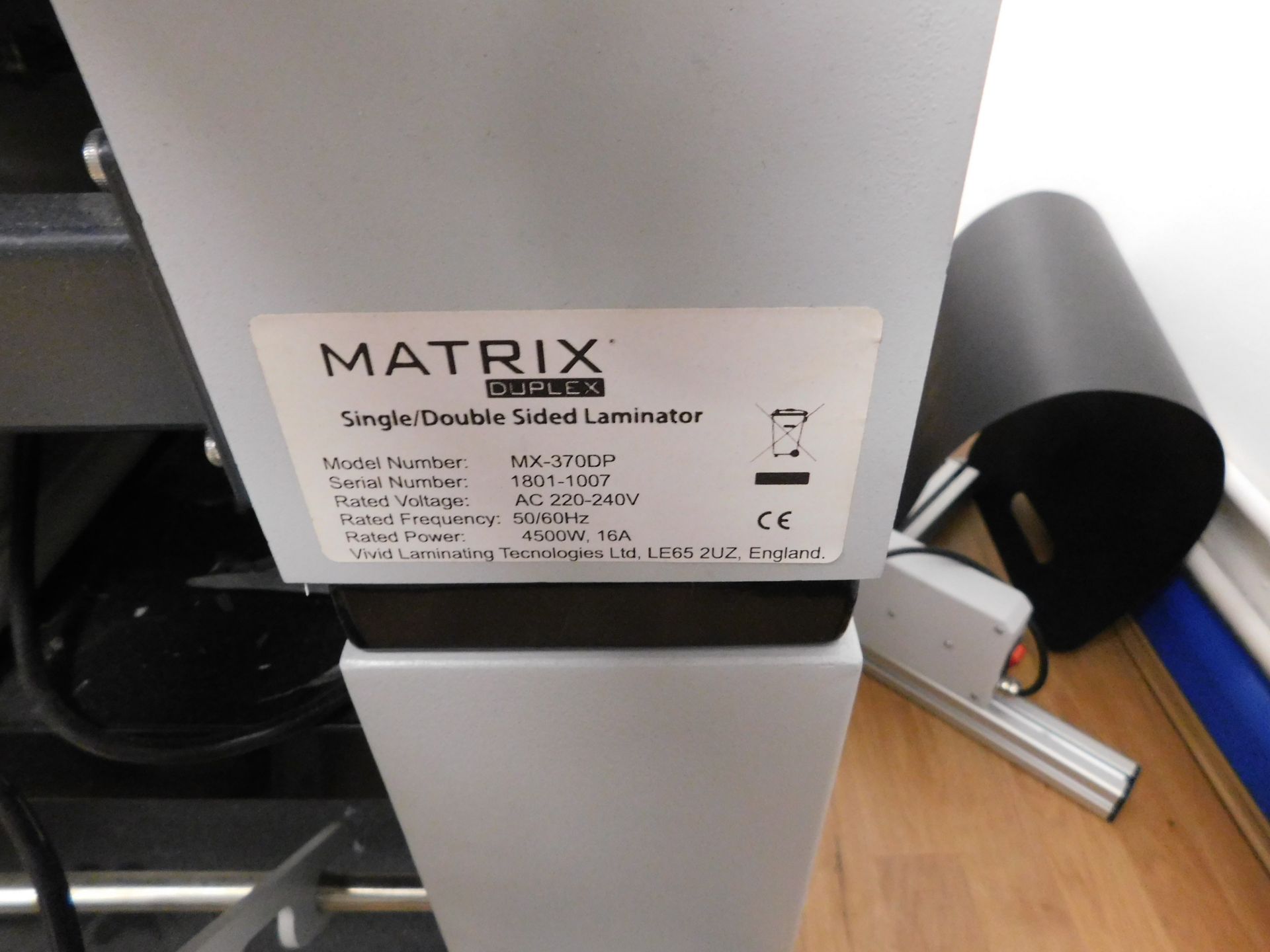 Matrix Duplex MX-370DP Single/Double Sided Laminator, Serial Number 1801-1007 with Matrix - Image 4 of 6