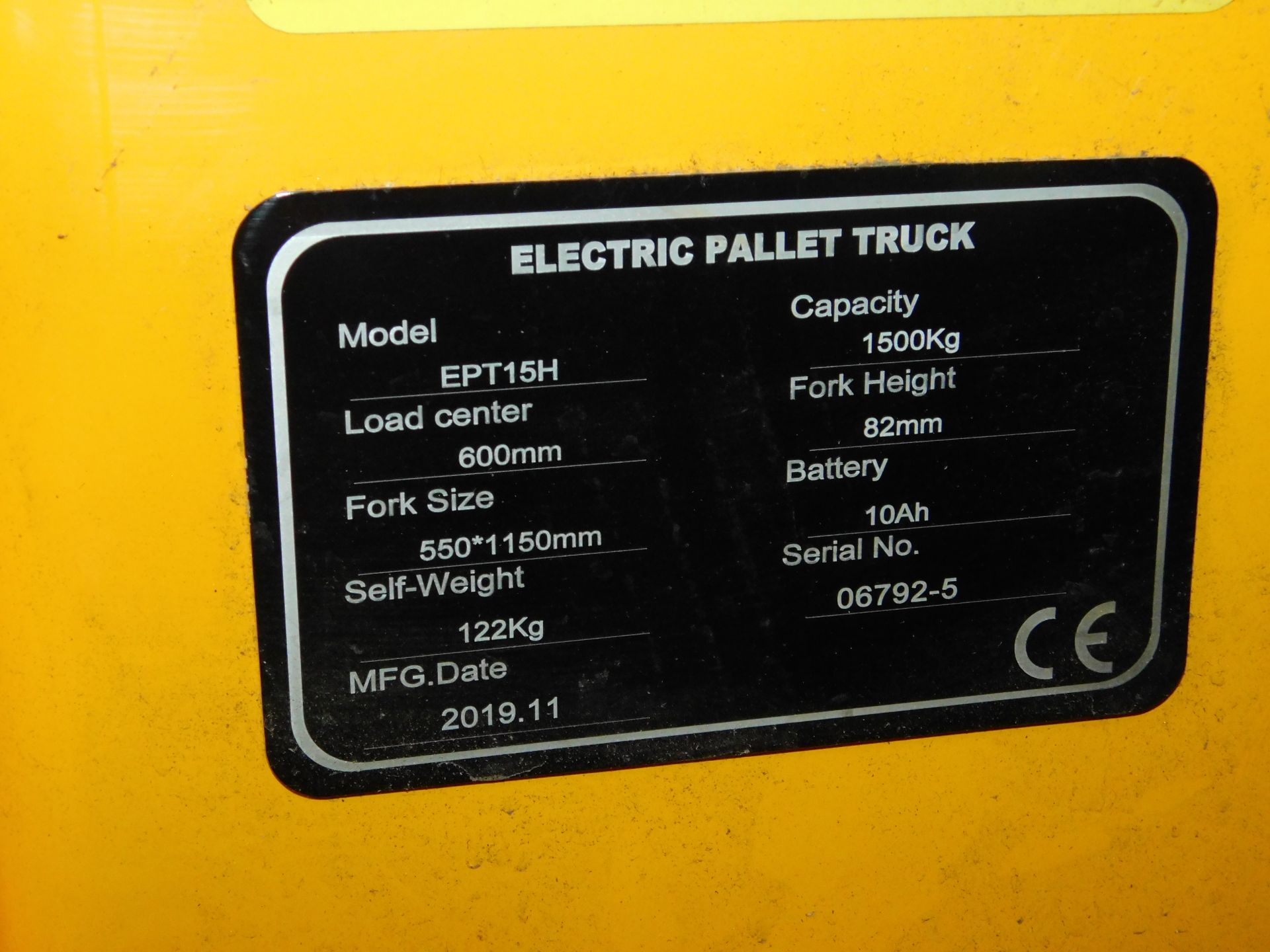 EPT 15H Electric Pallet Truck (2011), Serial Number 06792-5, Capacity 1500kg. with Spare Battery & - Image 5 of 6