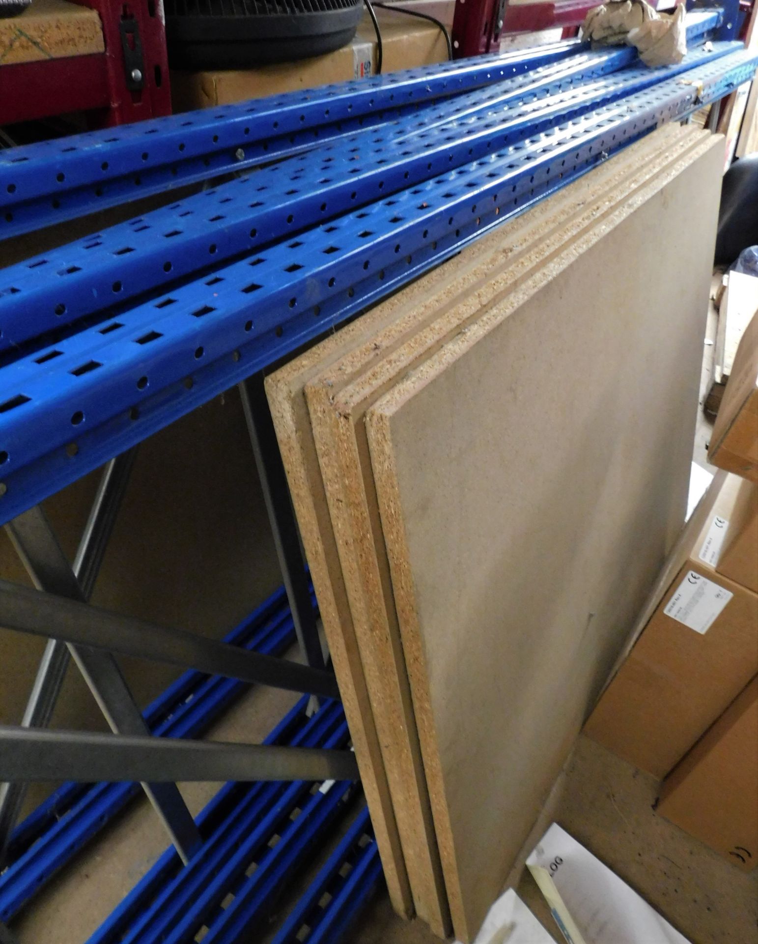 4 Boltless Metal Racking Uprights & 4 Chipboard Shelves (Location: Bushey. Please Refer to General - Image 2 of 2