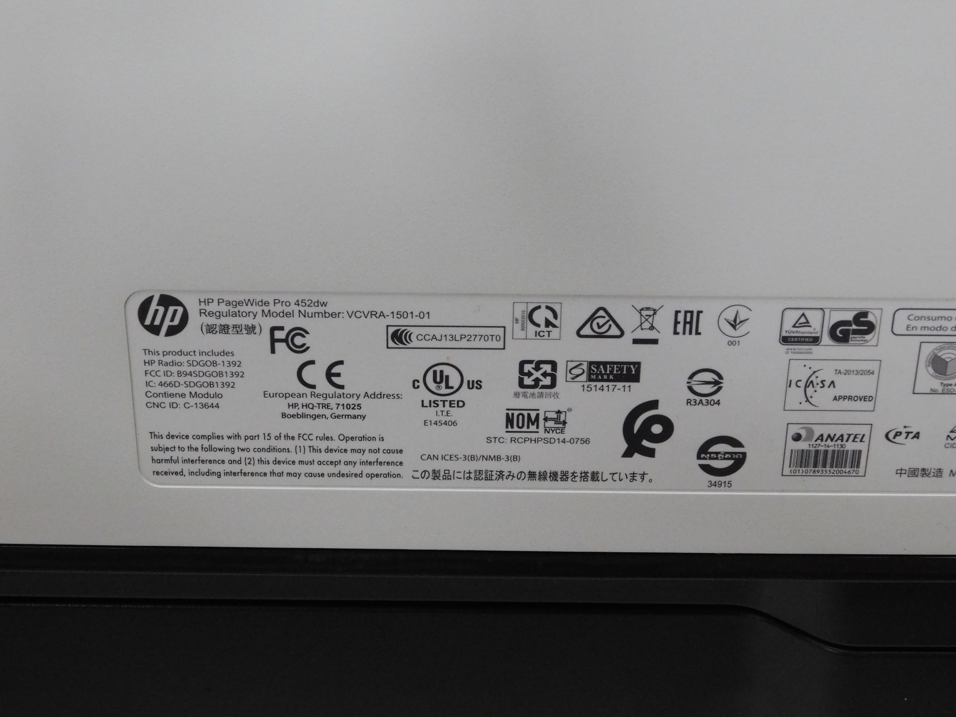 HP PageWide Pro 452dw Colour Inkjet Printer (Location: Brentwood. Please Refer to General Notes) - Bild 3 aus 3