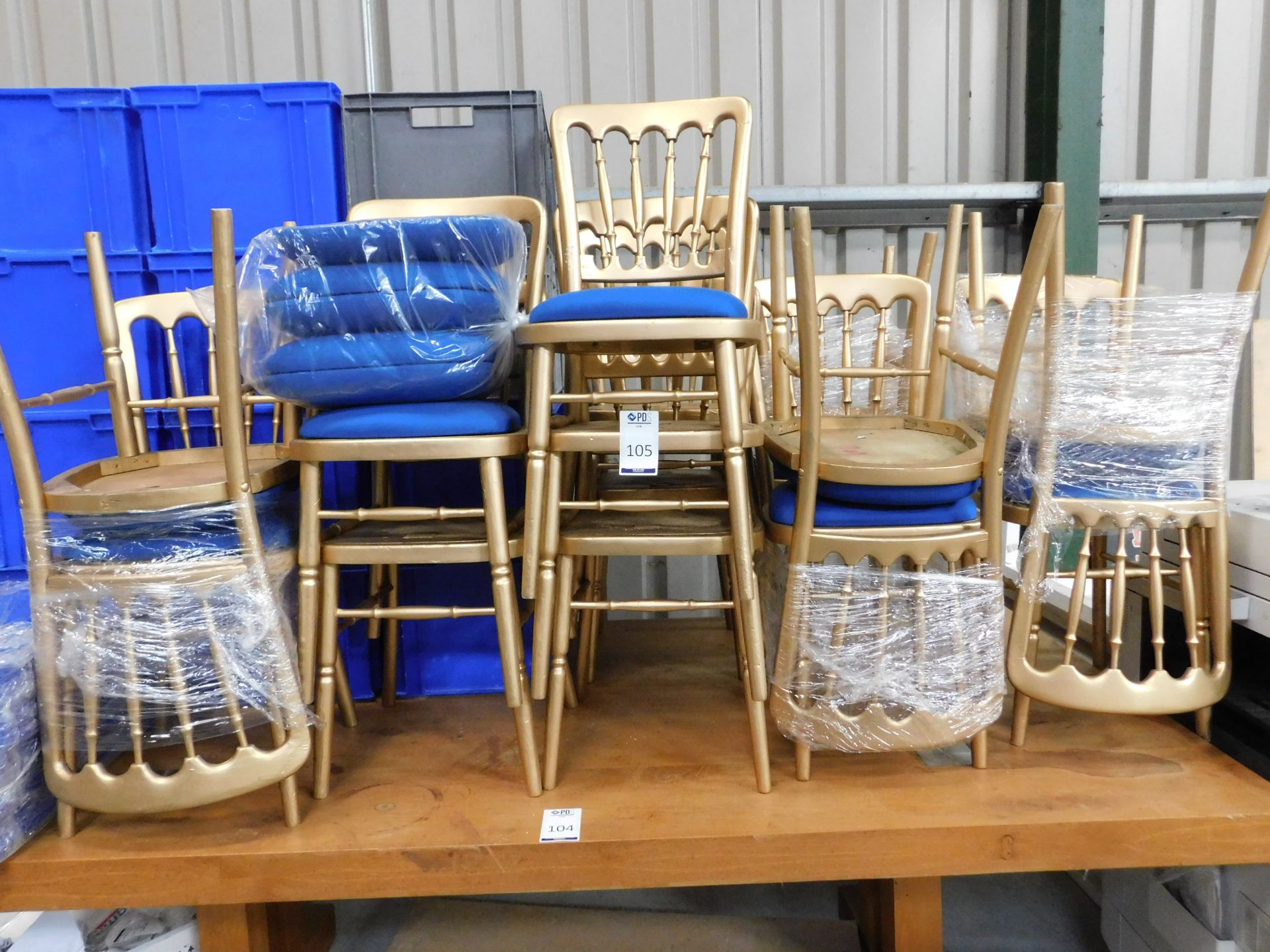 15 Gold Painted Banquet Chairs with Upholstered Seats (Location: Brentwood. Please Refer to