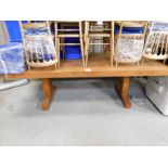 Solid Medium Oak Dining Table on Twin Supports & Solid Medium Oak Coffee Table Together with an