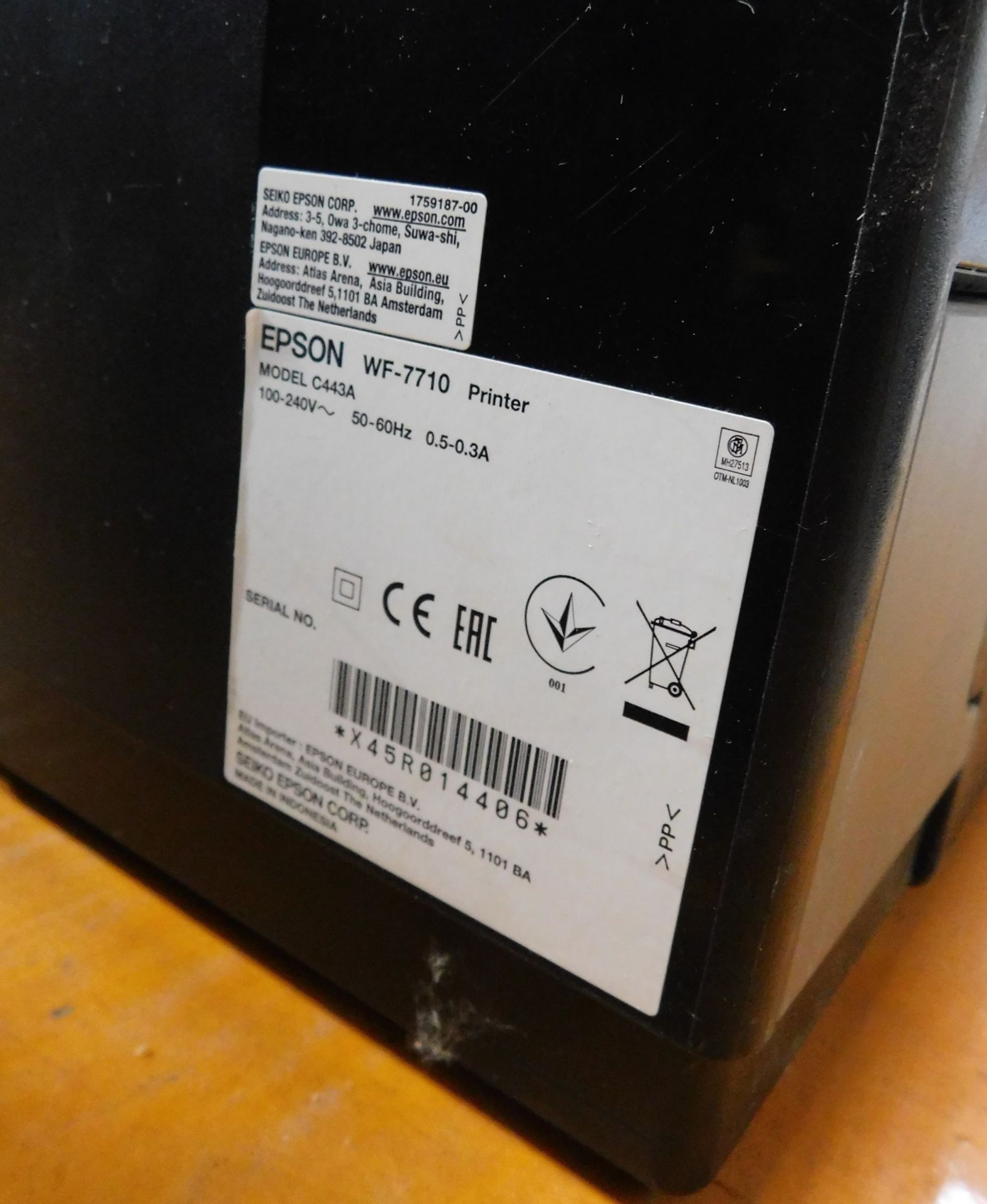 Epson WorkForce WF-7710 C443A Printer, Serial Number X45R014406 (Location: Brentwood. Please Refer - Bild 2 aus 2