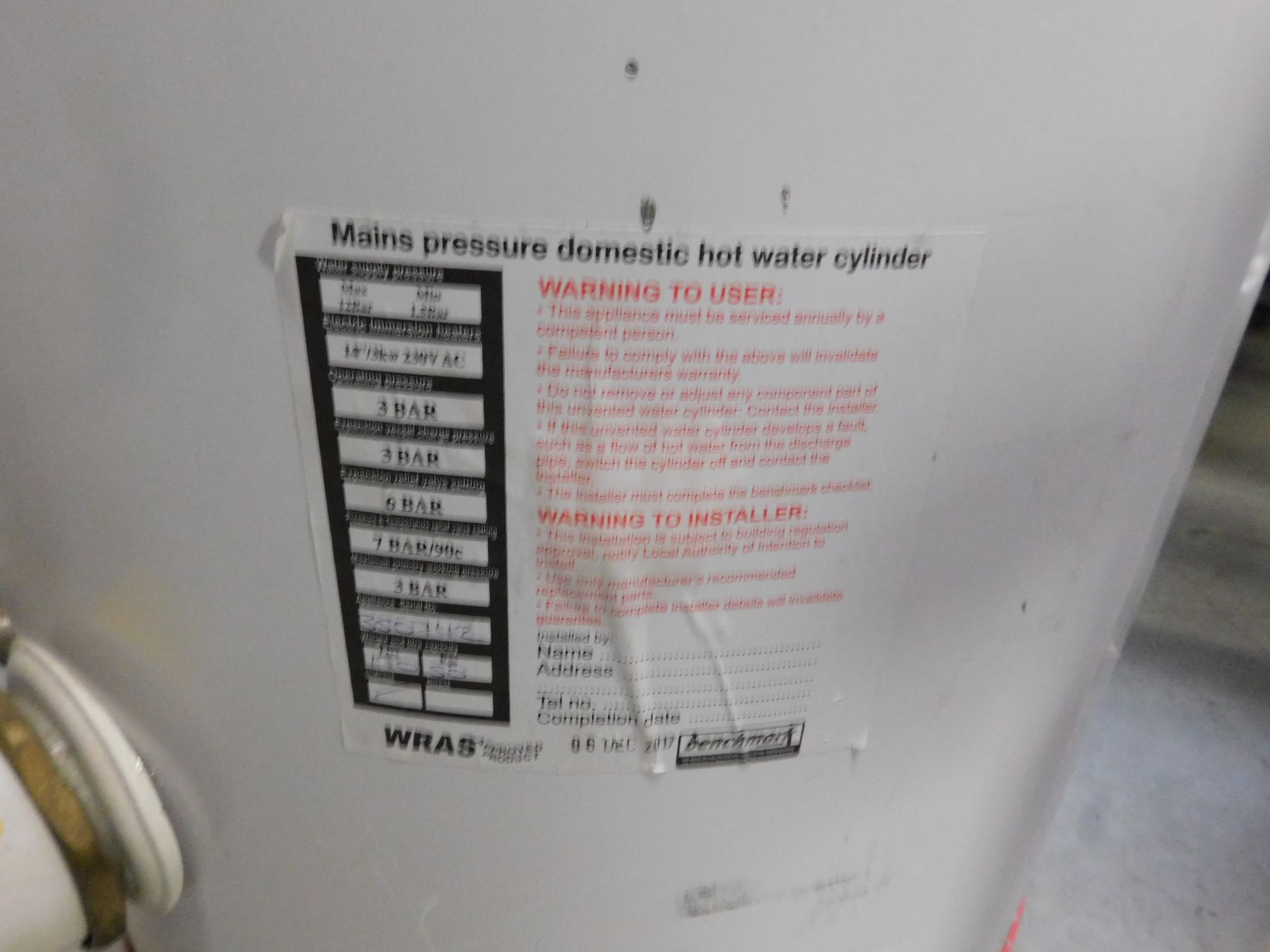 JAB Duplex Unvented Cylinder, Serial Number 350742 (Location: Brentwood. Please Refer to General - Image 2 of 2