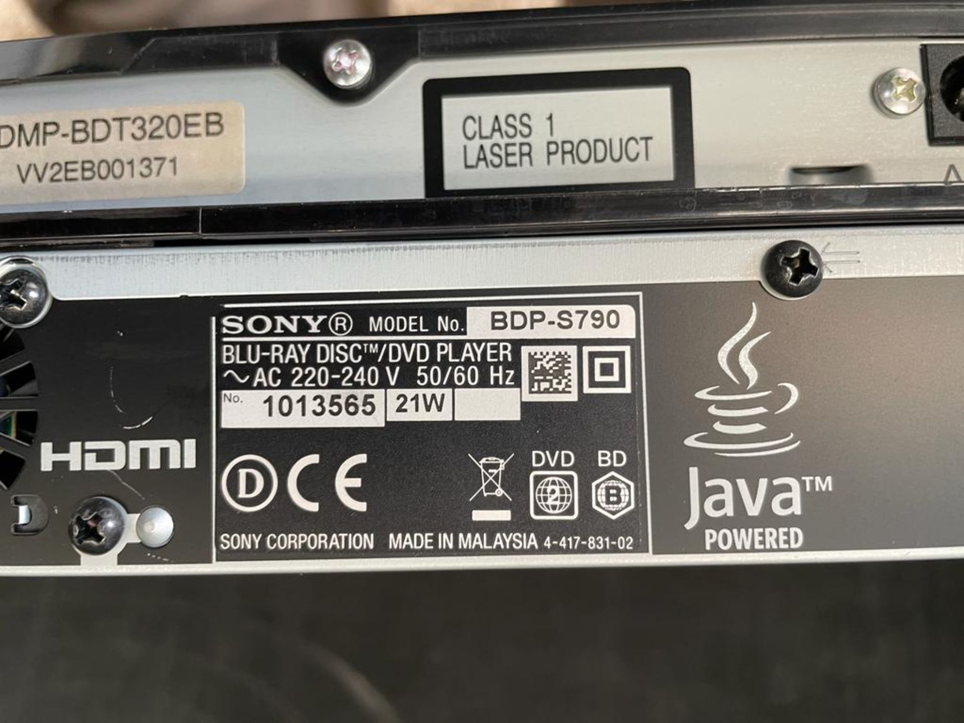Sony BDP-S790 “Smart Wi-Fi” Blu Ray Disc/DVD Player, Serial Number 1013565 (Location: High - Image 2 of 2