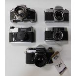 5 Various Vintage Film Cameras: OED 5B, Serial Number 514114; Exakta; Praktica Super TL; Praktica