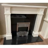 Conquest White Laminated Fireplace with 3kw Fire (Purchaser to dismantle) (Location: High Wycombe.