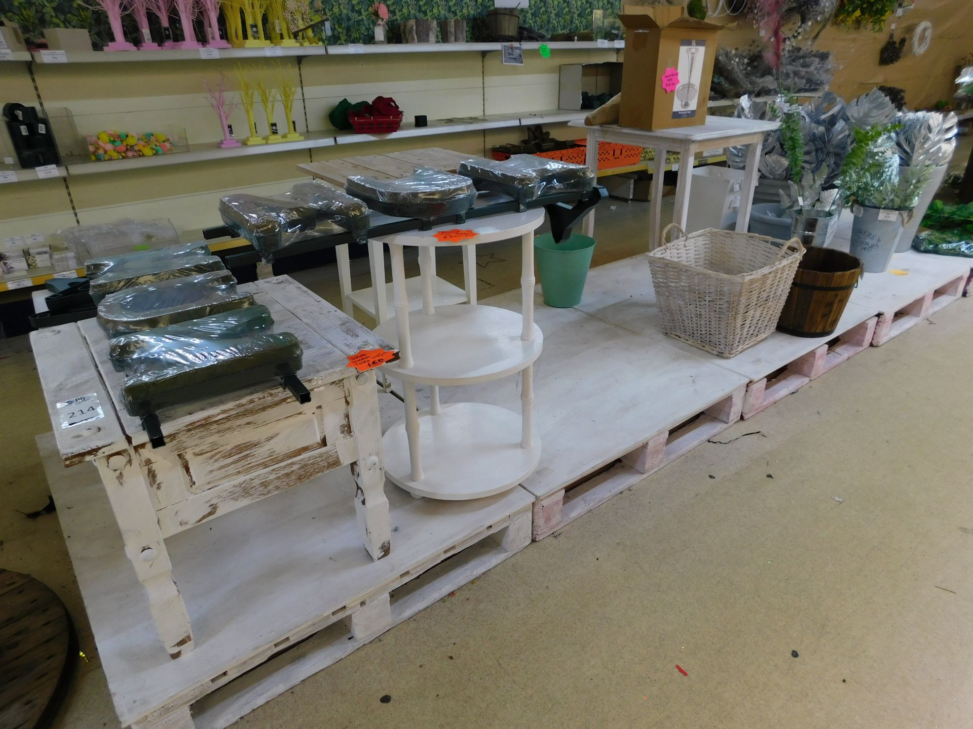 Quantity of Assorted Decorative Items to Include Tables, Artificial Plants, Planters etc. (
