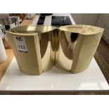 2 Bang & Olufsen Gilt Metal & Shaped Speakers (Minor damage) (Location: High Wycombe. Please Refer