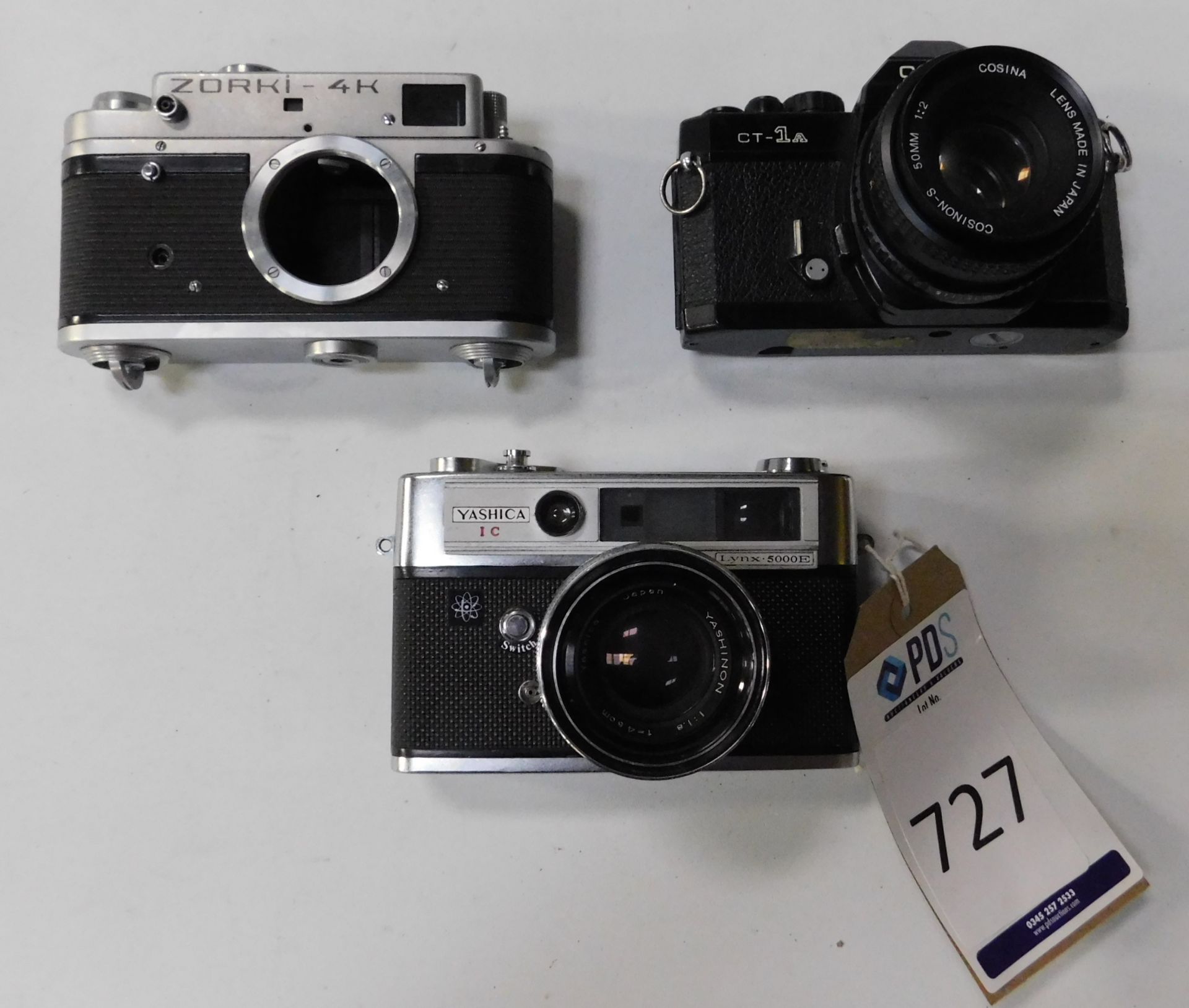 Zorki 4K Film Camera, Number 76780614, Yashica IC Lynx 5000E Film Camera, Number 010522 & Cosina