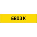 Cherished Registration Plate ‘’5803 K’’ on Retention Certificate (Location: Stockport. Please