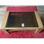 Baumhouse Glass Topped Medium Oak Framed Coffee Table, 2’.62 x 3’.82 with Undershelf (Location: High