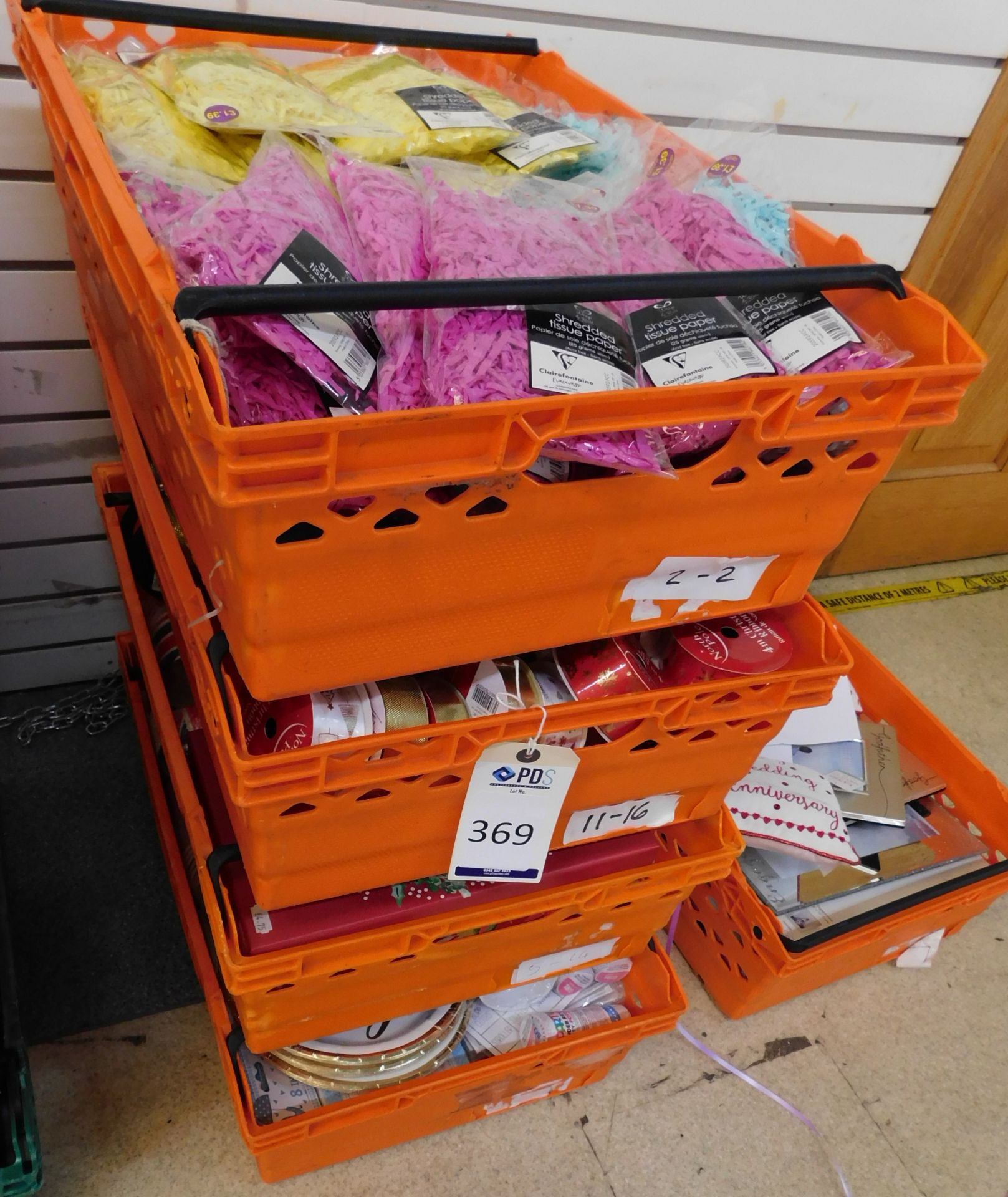 Contents of 4 Crates to Include Hen Party/ Baby Shower Giftware, Ribbons, Gift Bags & Shredded