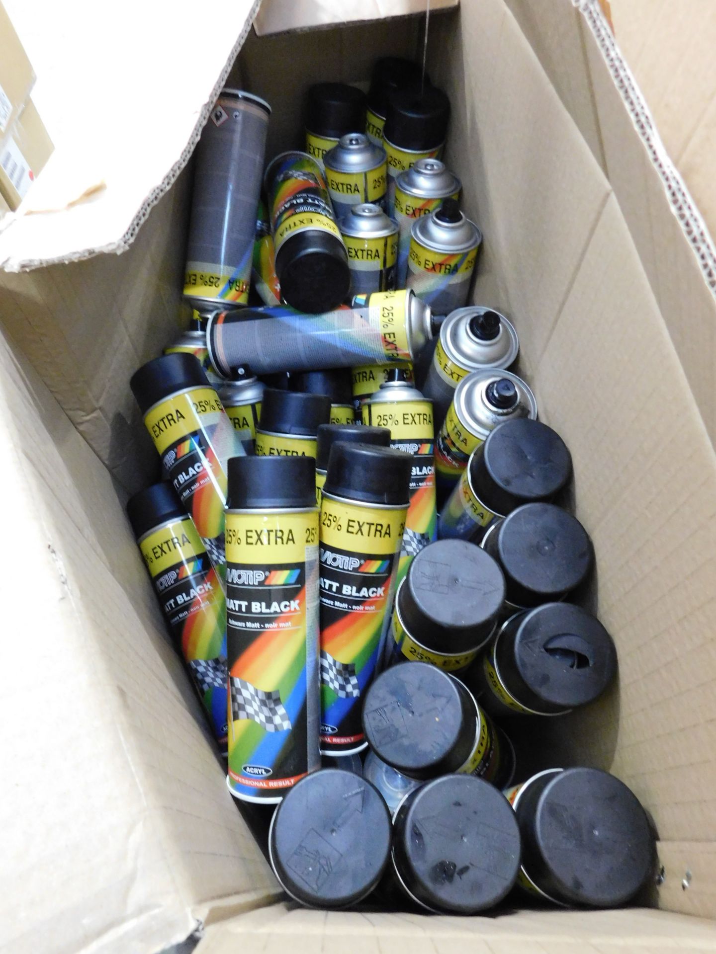 Box of Motip 500ml Matte Black Aerosol Paint Cans (Location Park Royal N W London. Please Refer to - Image 2 of 3