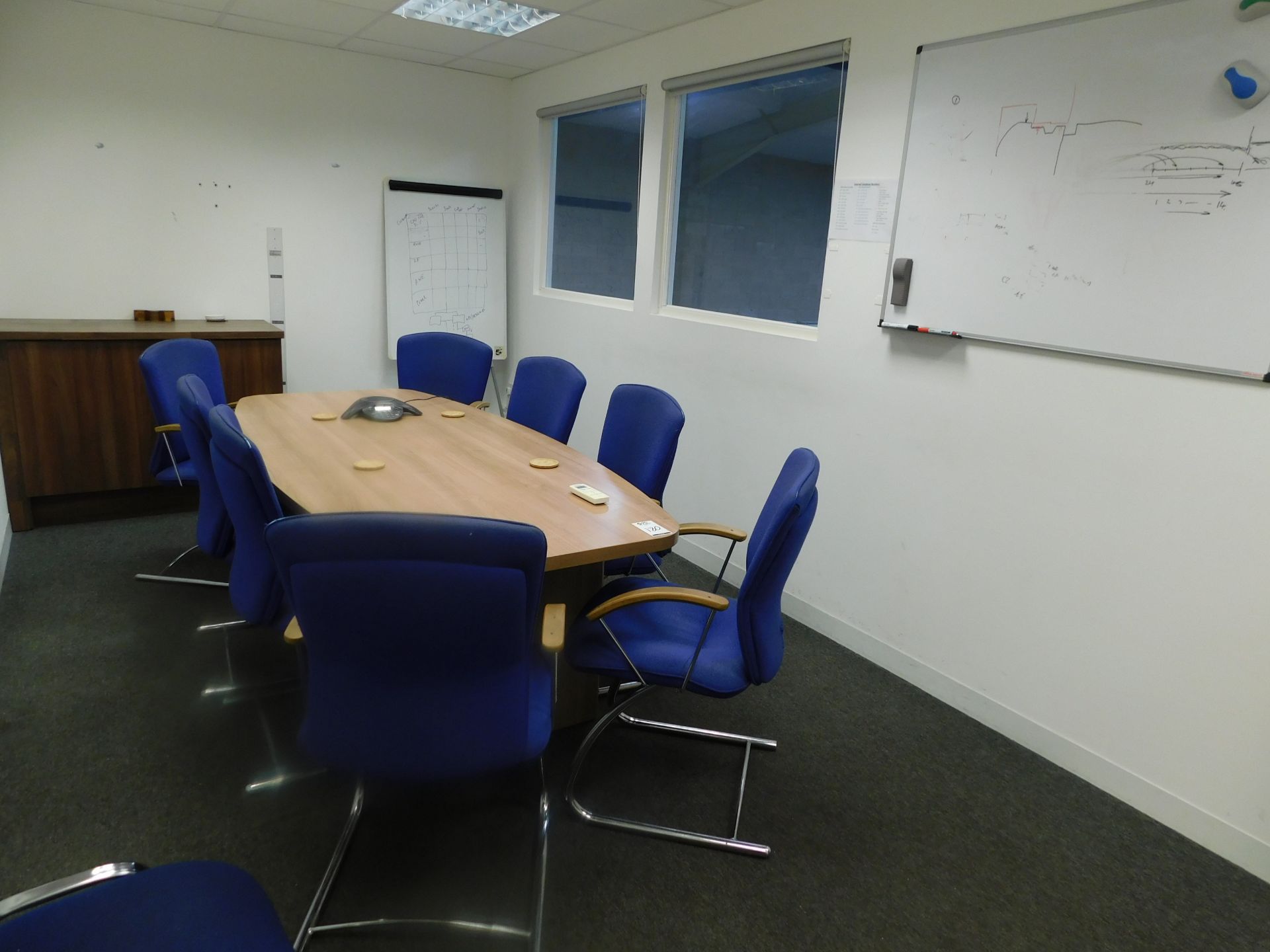 Dark Oak Effect Boardroom Table, 6 Various Chairs & Double Door Cabinet (Located North Manchester. - Image 2 of 8