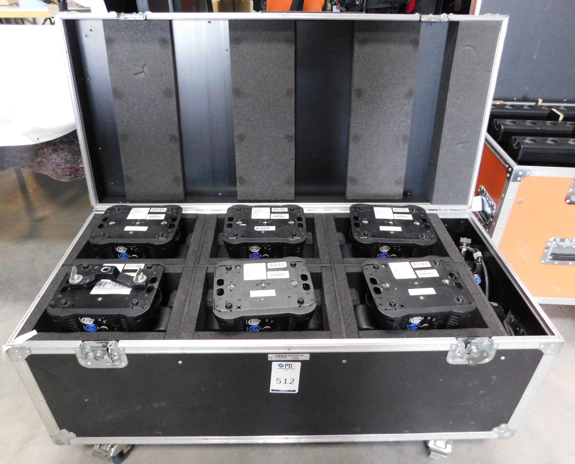 6 Showtec Infinity I1720z Moving Light Wash in Flight Case, (1 Faulty) (Location: Brentwood.