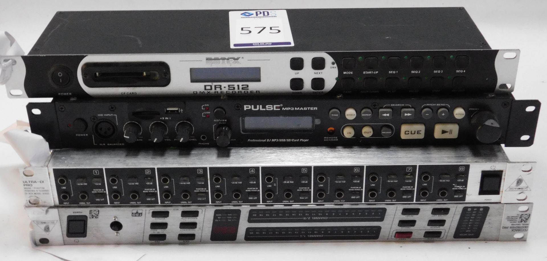Botex DR-512 DMX Recorder, Pulse MPS Master DJ Player, Behringer Feedback Destroyer Pro, Model
