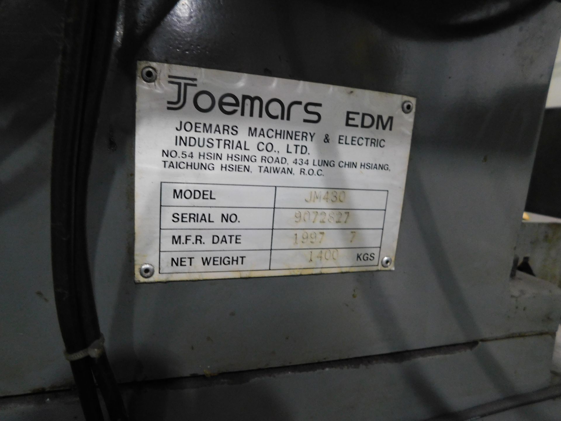 Joemars EDM 600 Centre Manual Spark Eroding Machine, Model Number JM430, Serial Number 9072827 ( - Image 20 of 21