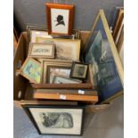 Box of assorted furnishing pictures including: Mumbles Railway, Fashion prints, silhouette of