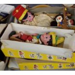 Collection of vintage Pelham Puppets, to include: Clown, Pinocchio, 'Tyrolean Boy', 'Old Lady'