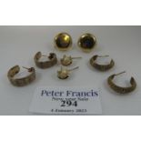Collection of 9ct gold and other earrings. Approx weight in total 7.9 grams. (B.P. 21% + VAT)