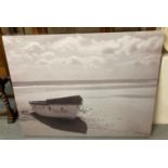 Large photographic print on canvas, boat on a beach. Unframed. (B.P. 21% + VAT)