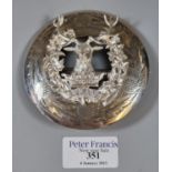 Gordon Highlanders stag's head silver plated plaid brooch. (B.P. 21% + VAT)