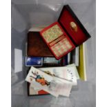 Box of assorted Bridge card ephemera, to include: playing cards, boxes, books, 'Bridge' scoring