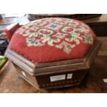 Late Victorian mahogany tapestry top octagonal stool/spittoon with ceramic liner. (B.P. 21% + VAT)