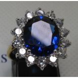 9ct gold synthetic sapphire and moissanite ring. (B.P. 21% + VAT)