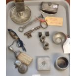 Collection of 19th century pewter and other items, to include: child's toy cup, dice cup with