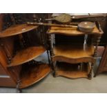 Collection of furnishing items, to include: two Victorian walnut inlaid whatnots, brass and oak