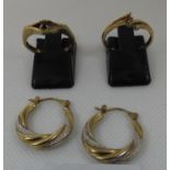 14ct gold ring, 9ct gold ring and a pair of 9ct gold earrings. Approx weight 5.8 grams. (B.P.