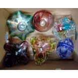 Box of glassware, to include: Carnival glass and other moulded and coloured glass bowls and a blue