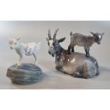 Royal Copenhagen porcelain 4744 recumbent goat with kid, together with a 4760 study of a kid on