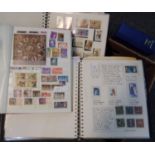 Large box of albums and stockbooks with thematic collection of music stamps and covers plus two